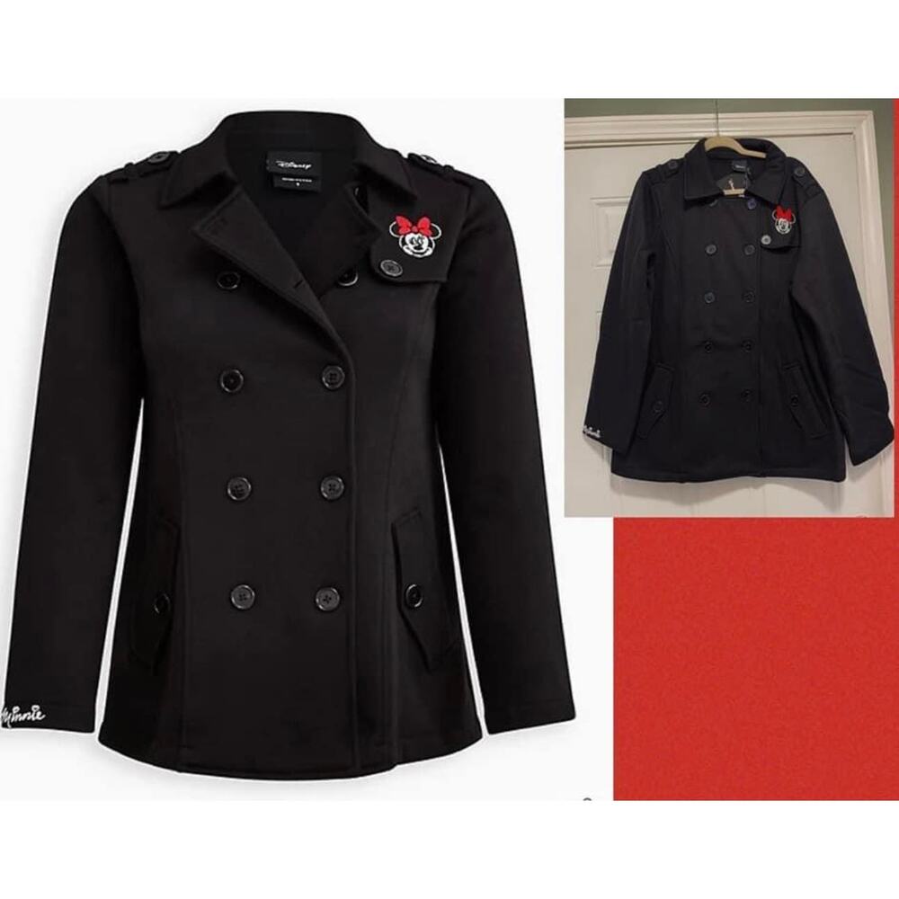 Torrid 4 (4X 26) New‎ Minnie Mouse Embroidered Black Fleece Knit Peacoat Coat - Picture 2 of 4